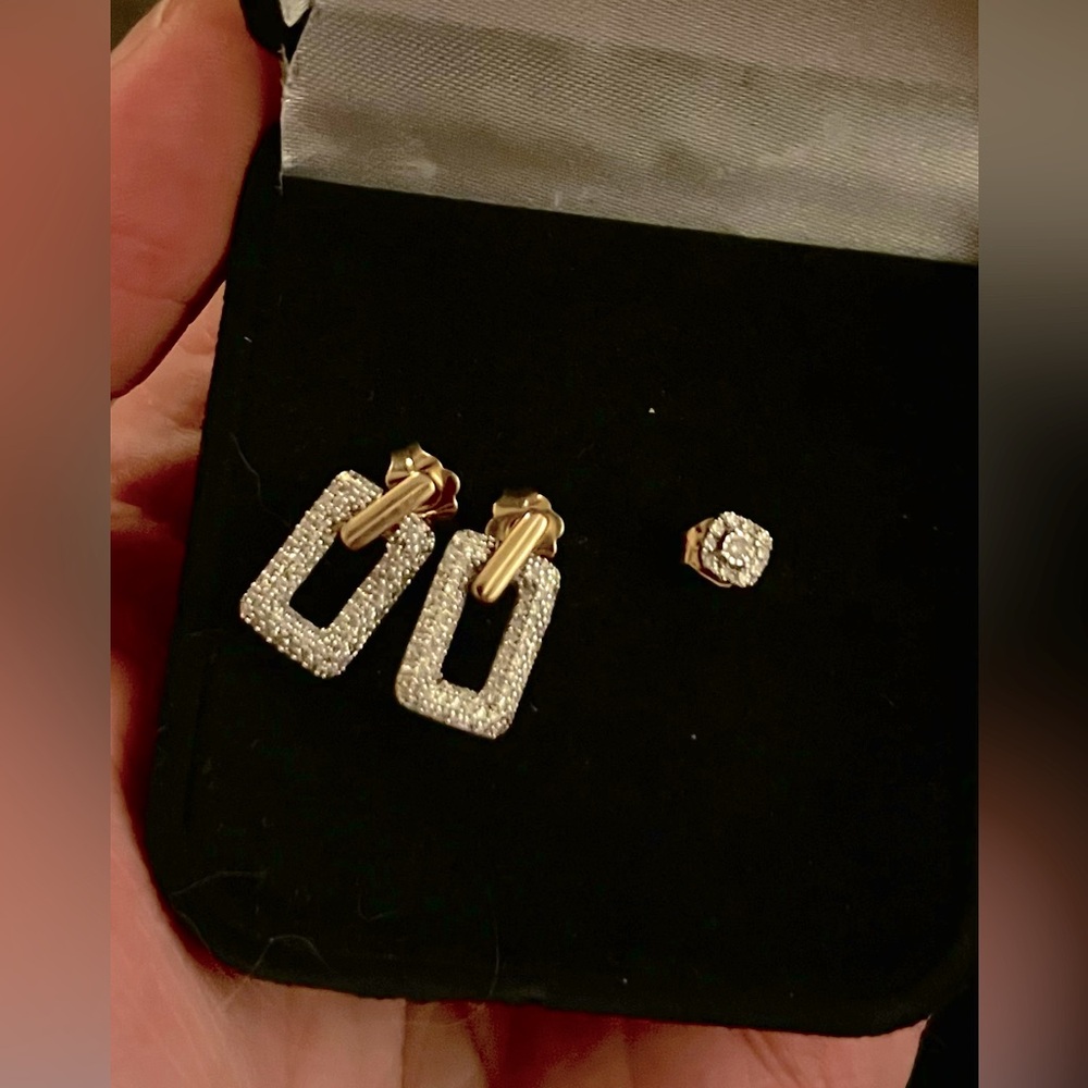 Paper clip earrings from Ben moss and a single square diamond cluster stud. OBO